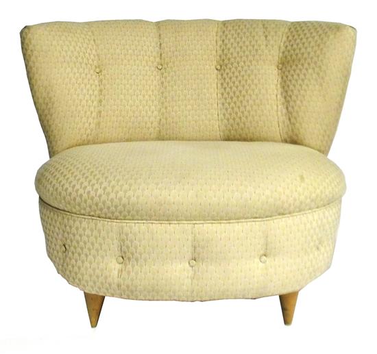 Appraisal: Deco armless lounge chair cream-colored upholstery with pale pink peacock