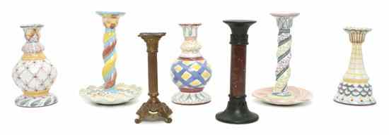 Appraisal: Five McKenzie Childs Painted Candlestick Lamps of various shapes with