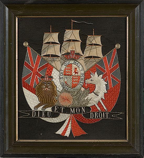 Appraisal: EMBROIDERED BRITISH COAT OF ARMS ca - An embroidered silk