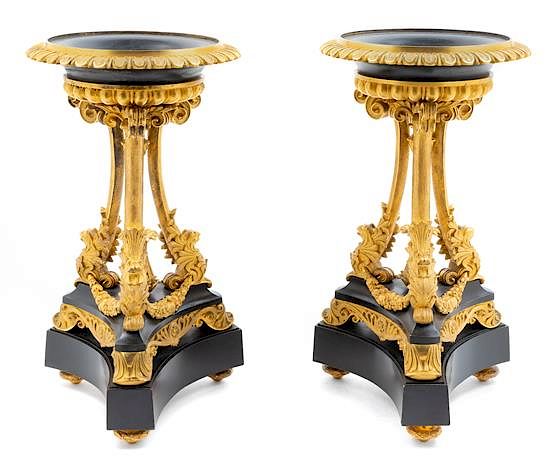 Appraisal: A Pair of Empire Style Gilt Bronze and Slate Candlesticks