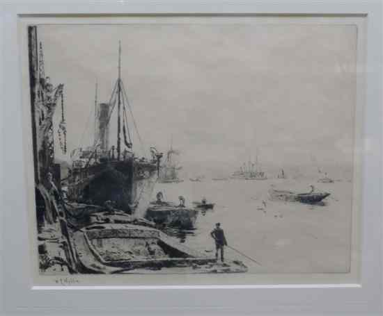 Appraisal: William Lionel Wyllie - etching Dockland scene signed in pencil