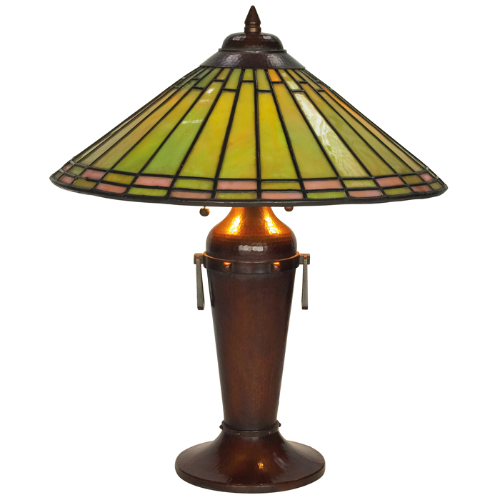 Appraisal: Roycroft lamp designed by Dard Hunter leaded glass shade on