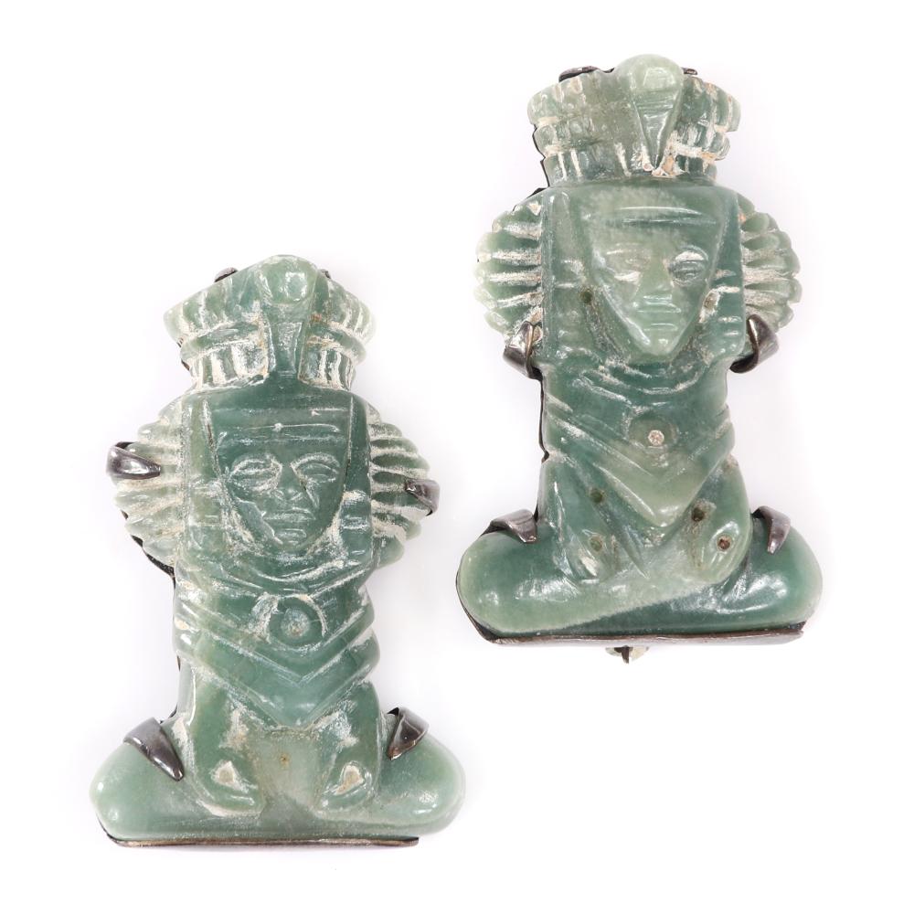 Appraisal: EISENBERG ORIGINAL PAIR OF MEXICAN STERLING AND CARVED GREEN ONYX