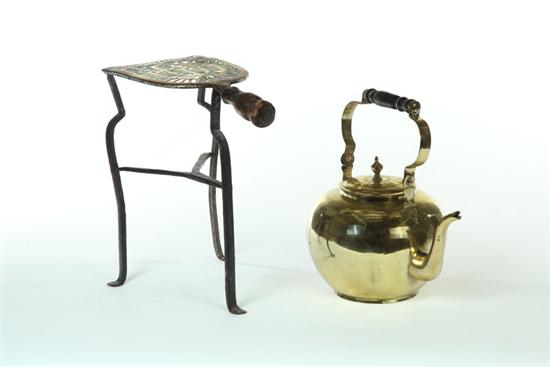 Appraisal: BRASS KETTLE AND STAND American or English th century Kettle