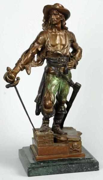 Appraisal: Bronze Pirate Statue on Marble Base Nice detail Condition Excellent