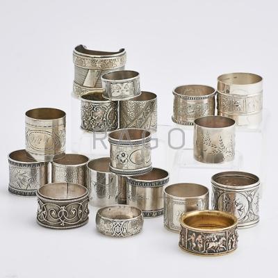 Appraisal: EIGHTEEN SILVER NAPKIN RINGS American Continental and Chinese makers includes