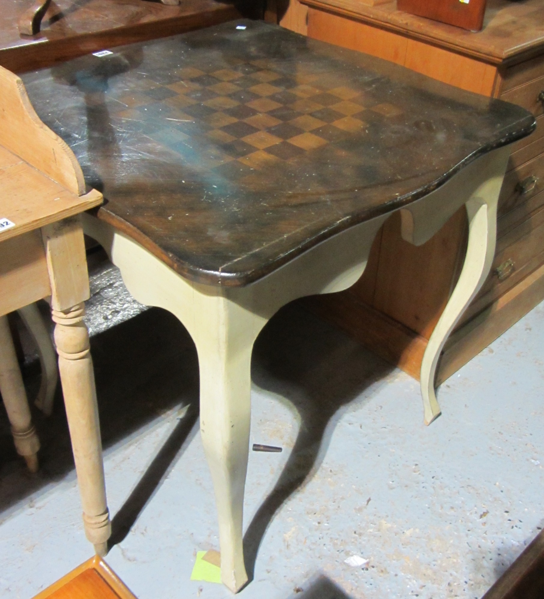 Appraisal: A square occasional table with chess board painted top