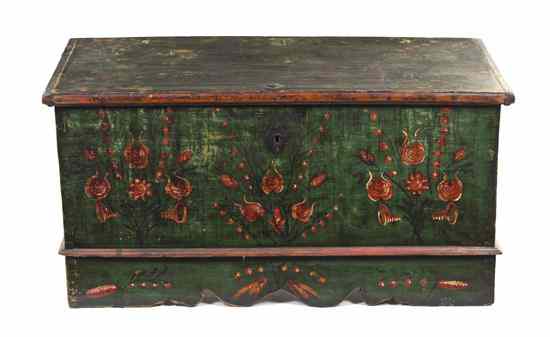 Appraisal: A Northern European Painted Pine Trunk having a hinged rectangular