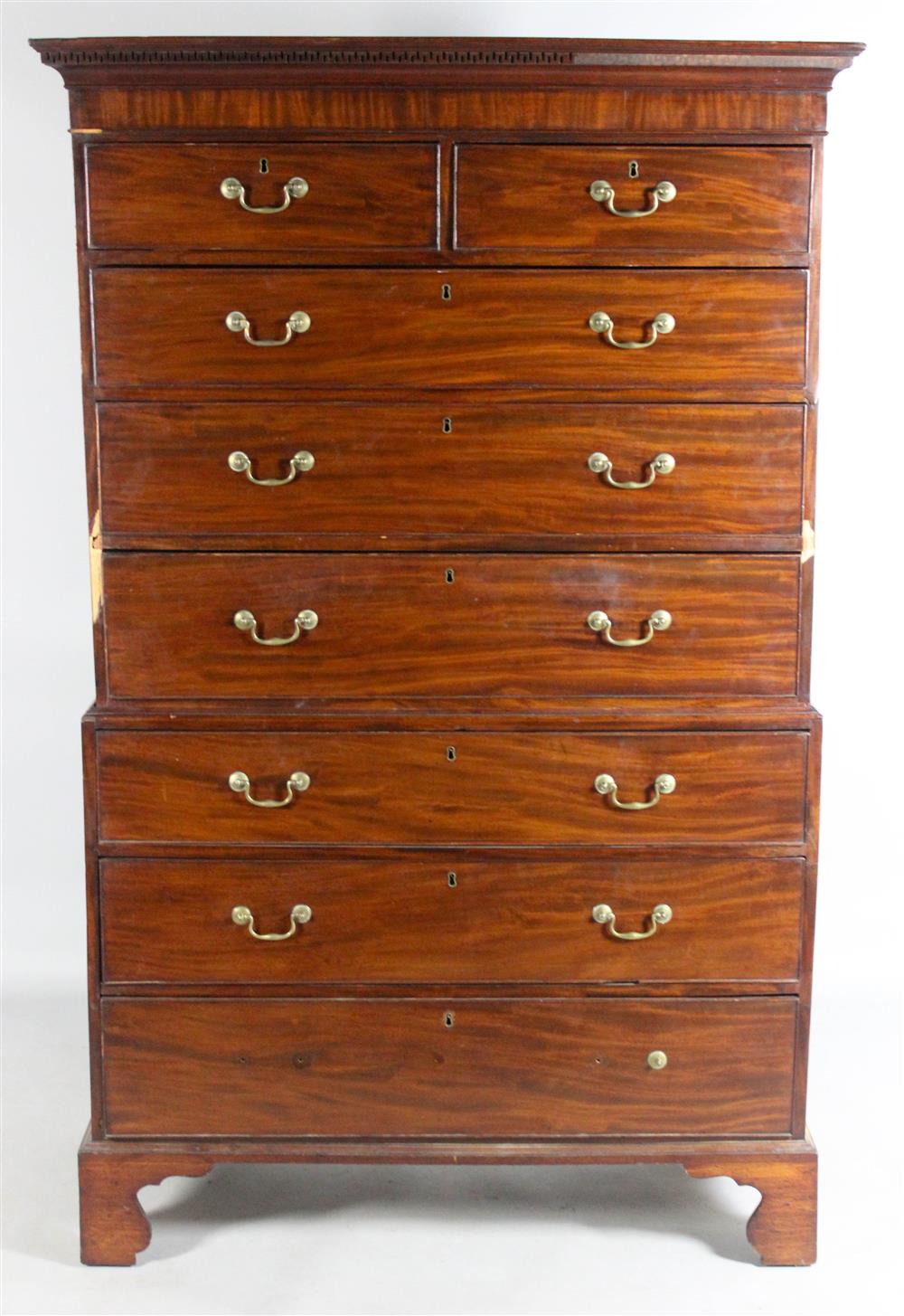 Appraisal: GEORGE III MAHOGANY CHEST ON CHEST having a molded and