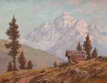 Appraisal: R Hallar American th Century Mountain Landscape Oil on masonite