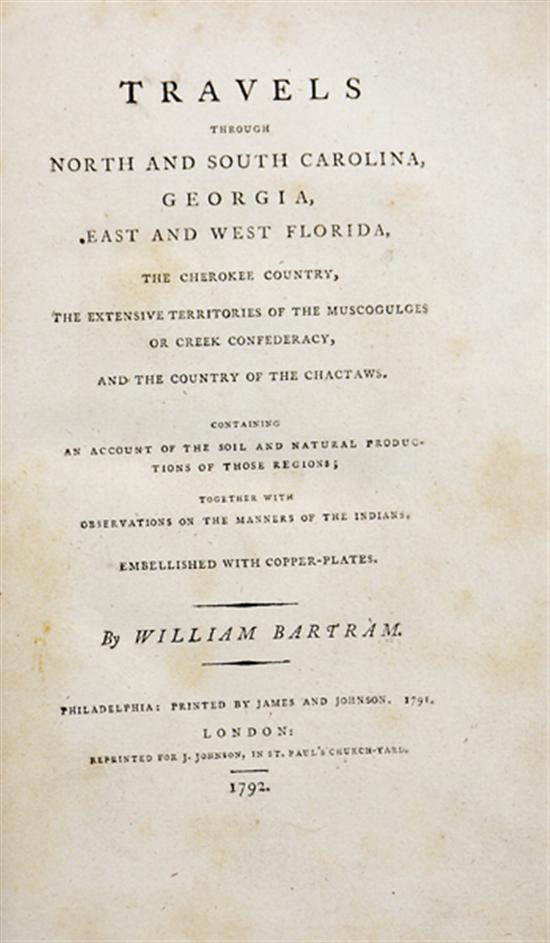 Appraisal: Book Rare early Southern travel volume Bartram William TRAVELS THROUGH