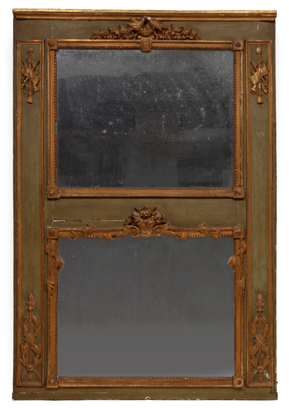 Appraisal: Large Louis XVI-Style Painted and Parcel Gilt Overmantel Mirror floral