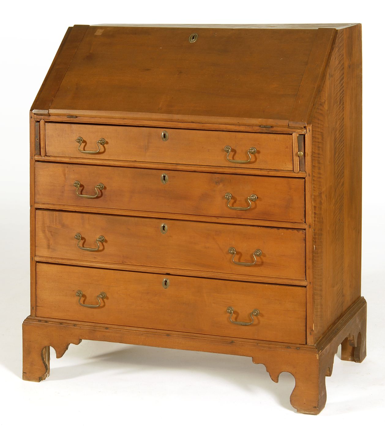 Appraisal: ANTIQUE AMERICAN SLANT-LID DESK th CenturyIn curly maple and pine