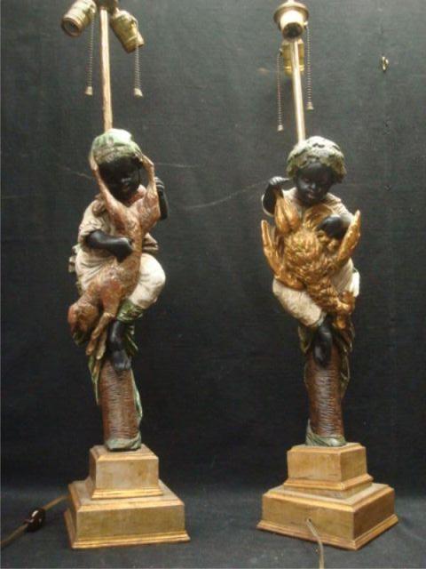 Appraisal: Pair of Wood Blackamoor Lamps Nice quality faces on these