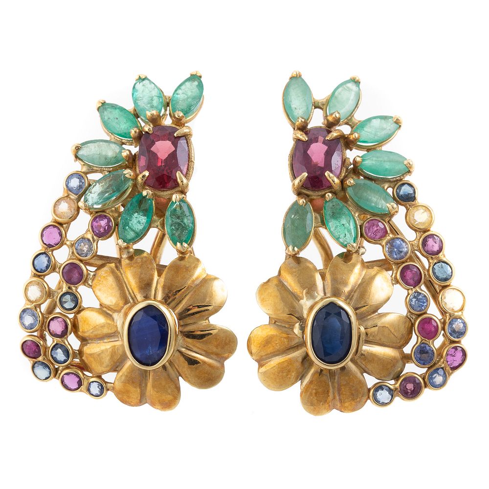 Appraisal: A Pair of Floral Gemstone Earrings in K K yellow