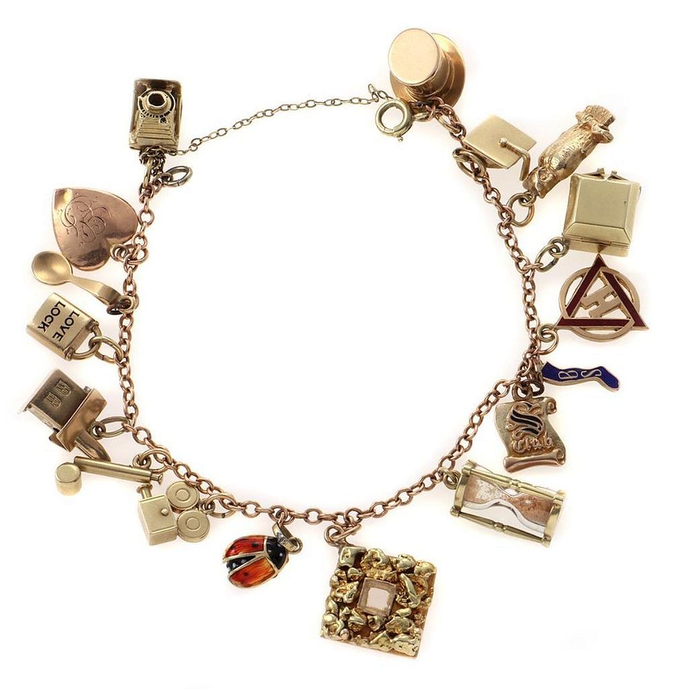 Appraisal: k rose gold charm bracelet suspending sixteen k and k