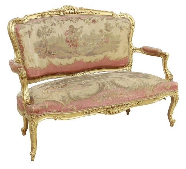 Appraisal: French Louis XV style gilt framed settee th c the