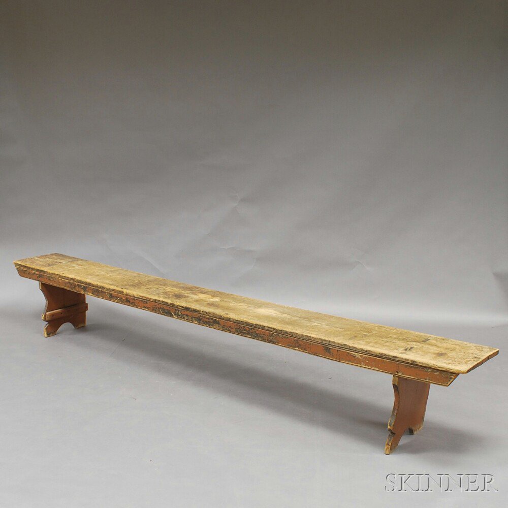 Appraisal: Brown-painted Long Bench America th th century with molded apron