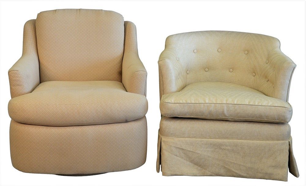 Appraisal: Two Upholstered Club Chairs one having tufted back and castors