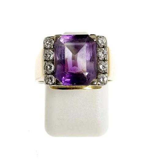 Appraisal: AMETHYST AND BRILLIANT-CUT DIAMOND RING ca Yellow and white gold