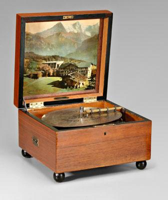 Appraisal: German music box inlaid mahogany case label for quot Max