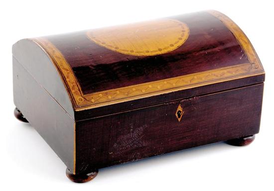 Appraisal: Sheraton inlaid mahogany trinket box mid th century domed lid