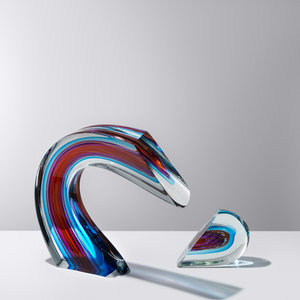 Appraisal: Harvey K Littleton American - Ruby-Blue Mobile Arc blown glass