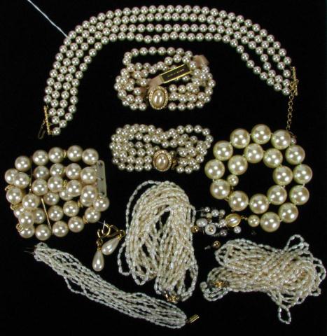 Appraisal: Group of costume and pearl jewelry necklaces bracelets earrings three