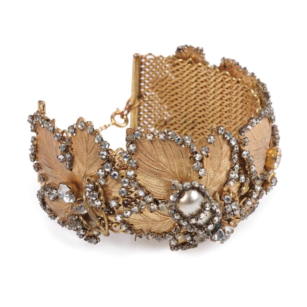 Appraisal: MIRIAM HASKELL GOLD TONE CHAIN LINK CUFF BRACELET OVERLAID WITH