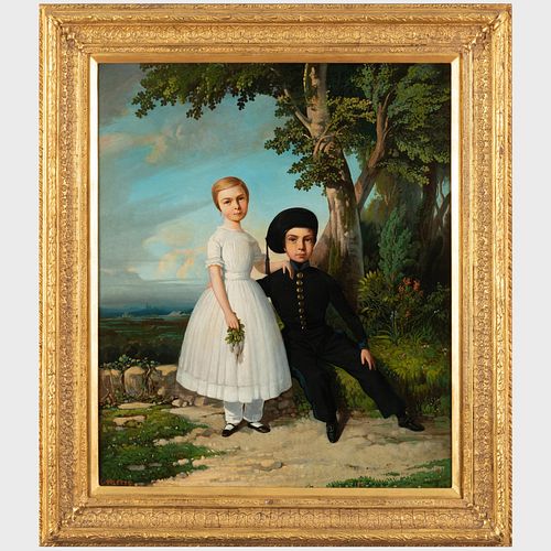 Appraisal: EUROPEAN SCHOOL PORTRAIT OF A BOY AND A GIRLOil on