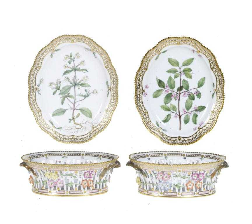 Appraisal: A PAIR OF ROYAL COPENHAGEN FLORA DANICA BASKETS AND A