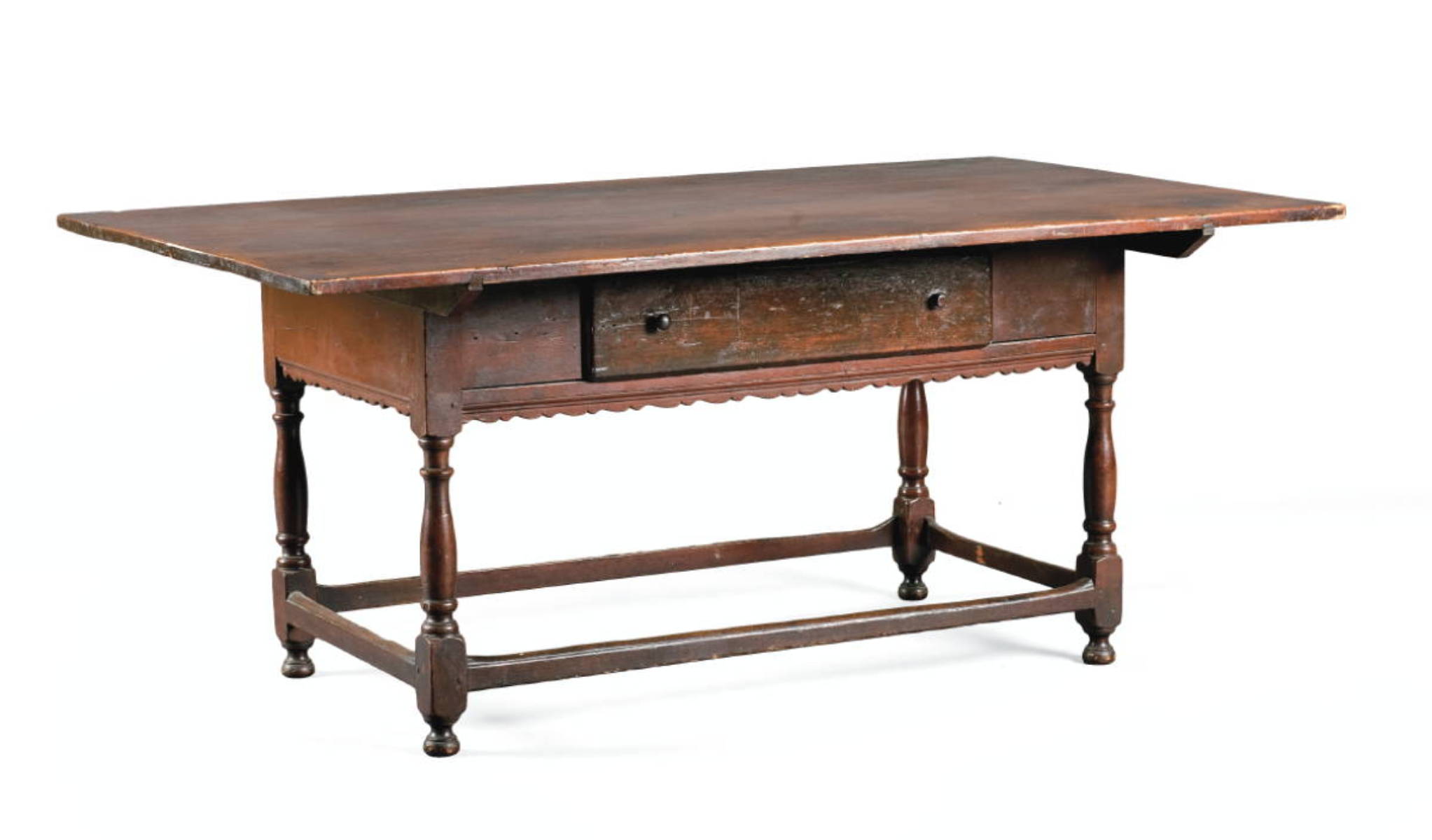 Appraisal: EARLY AMERICAN MAPLE ONE-DRAWER FARM TABLE WITH SHAPED APRON PROBABLY