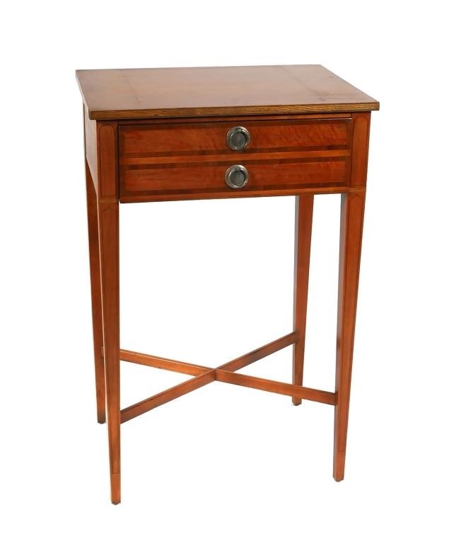 Appraisal: Wood side table with inlay banded drawer stretcher and tapered