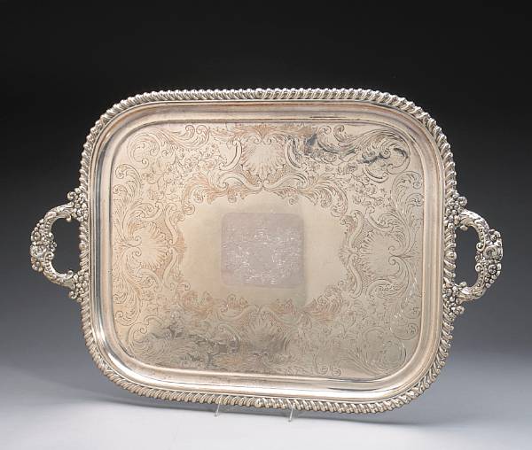 Appraisal: A Sheffield plate tea traySecond quarter th centuryEngraved with full