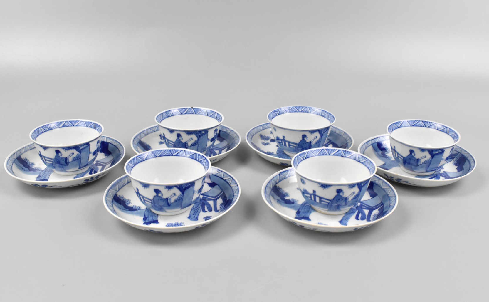 Appraisal: A set of Chinese blue white teacups and saucers Cups