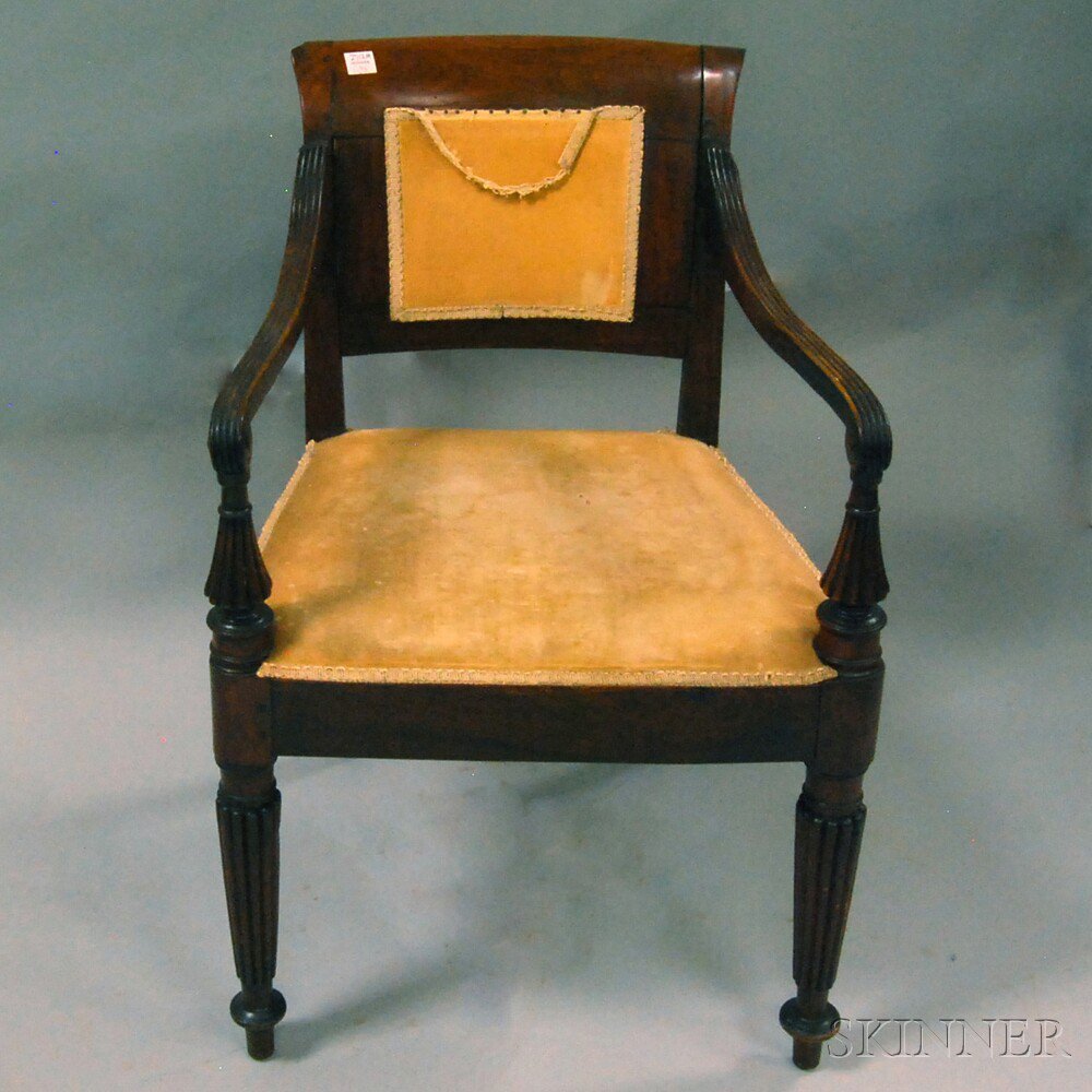 Appraisal: Anglo-Indian Carved Armchair th century the upholstered concave back joining