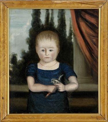 Appraisal: th C School Portrait of a Child with Rattle Oil