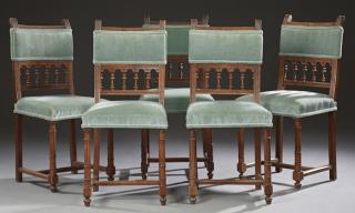 Appraisal: Set of Five Henri II Style Carved Walnut Upholster Set