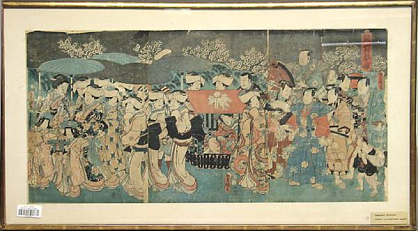 Appraisal: A Kunisada triptych Framed and glazed wear discoloration retouch x