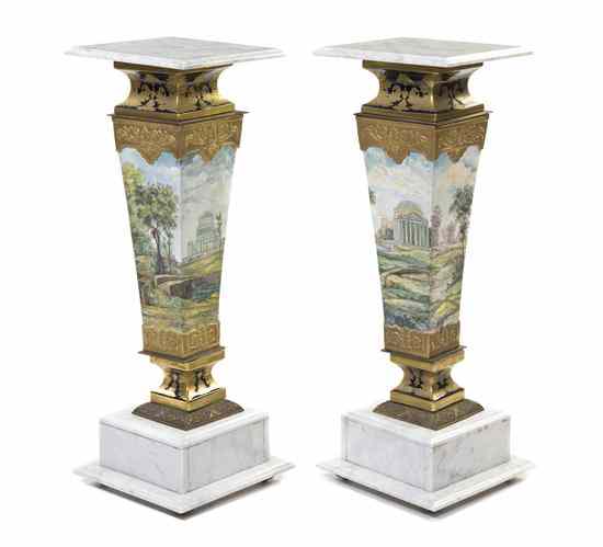 Appraisal: A Pair of Marble and Sevres Style Porcelain Pedestals having