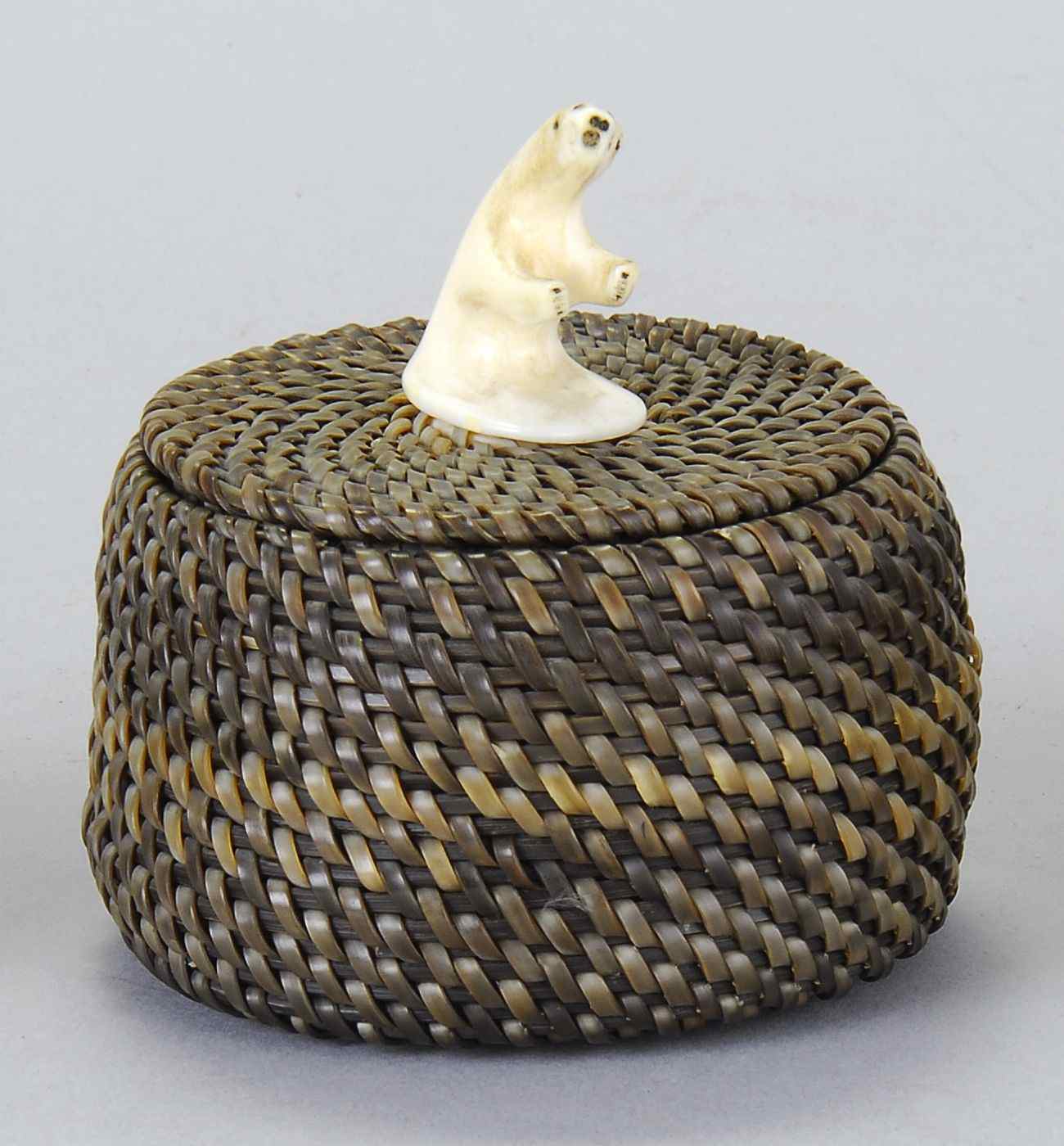 Appraisal: BALEEN AND WALRUS IVORY COVERED BASKETNative American th CenturyIn cylindrical