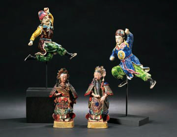 Appraisal: Pair of Chinese Glazed Figures of Kuang-Fu Warriors each animated