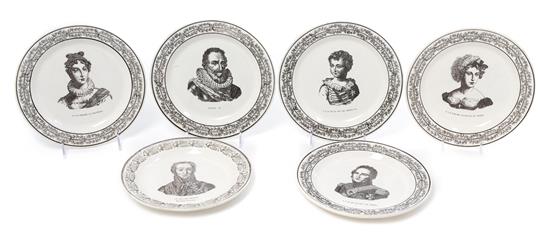 Appraisal: Sale Lot Six French Creamware Plates each depicting members of