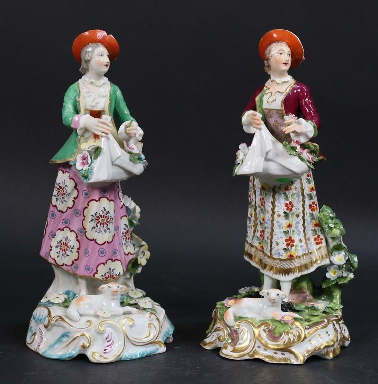 Appraisal: porcelain figures women picking flowers with sheep Both with gold