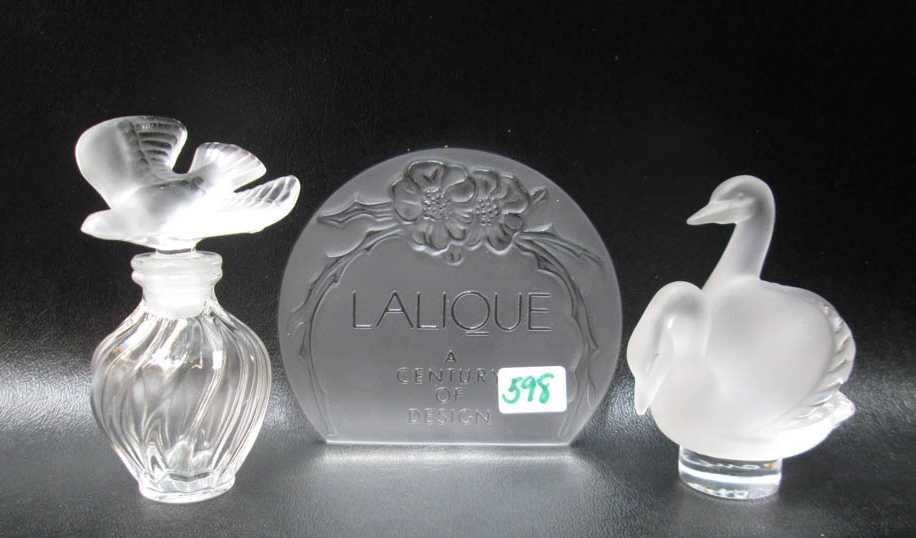 Appraisal: THREE SIGNED LALIQUE CRYSTAL ITEMS L'air Du Tempfor Nina Ricci