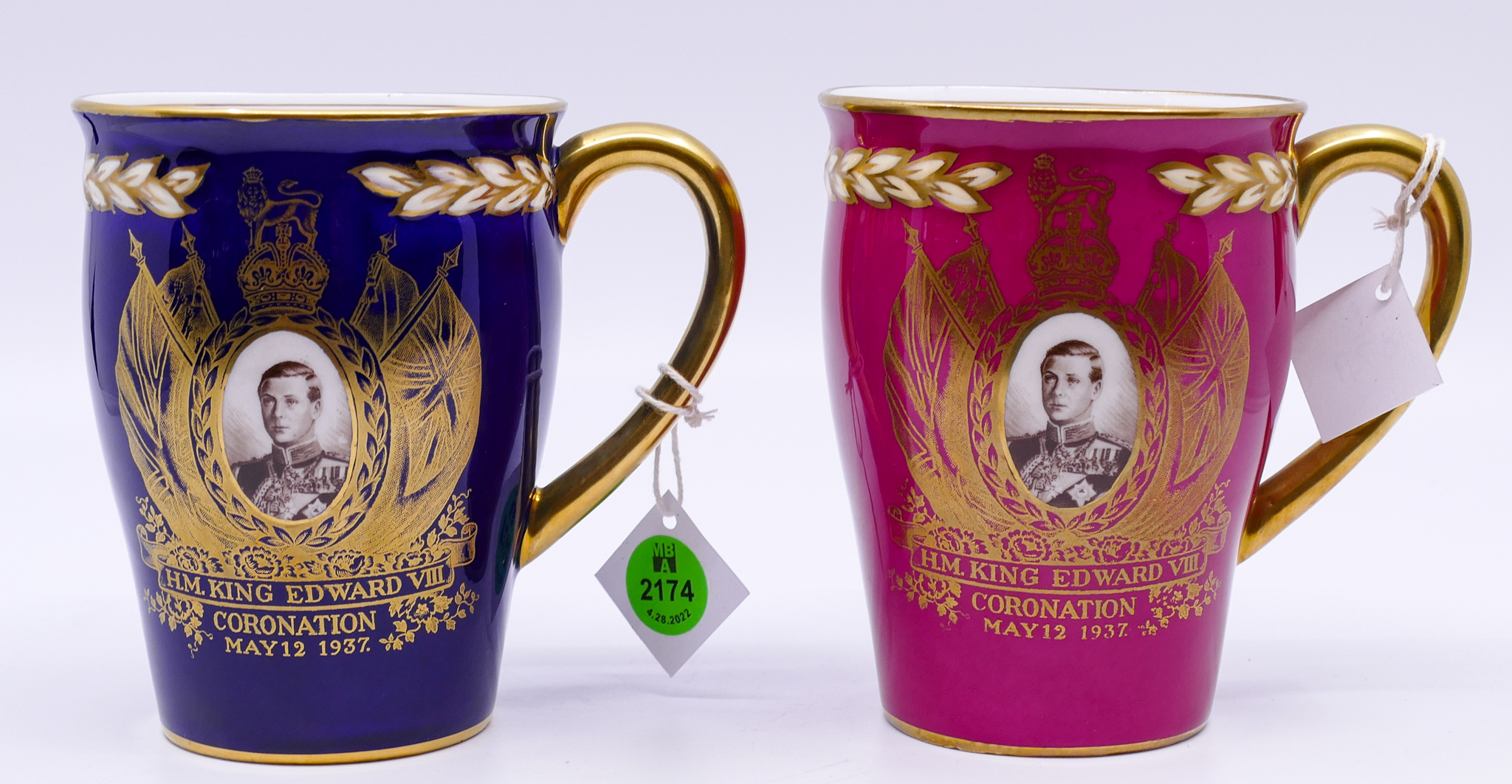 Appraisal: Pair King Edward VIII Crown Staffordshire Coronation Mugs- ''