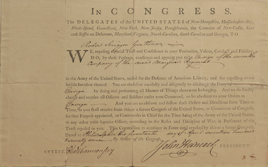 Appraisal: Hancock John - Philadelphia April Autograph document one full page