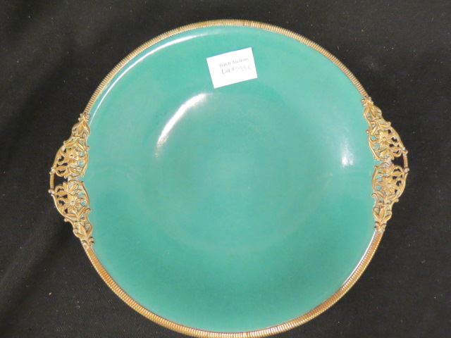 Appraisal: Green Pottery Dishwith ormoulu trim excellent