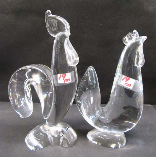 Appraisal: STEUBEN CRYSTAL ROOSTER AND HEN the first in tall the