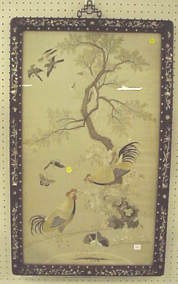 Appraisal: Framed Chinese embroidery on silk ground th C depicting roosters